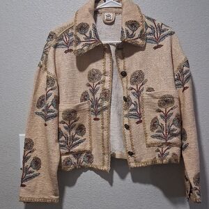 Ivy Jane Tan Embroidered Blazer with Floral Design